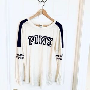 {PINK} Long-Sleeve Tee with Cheetah Print Sleeves